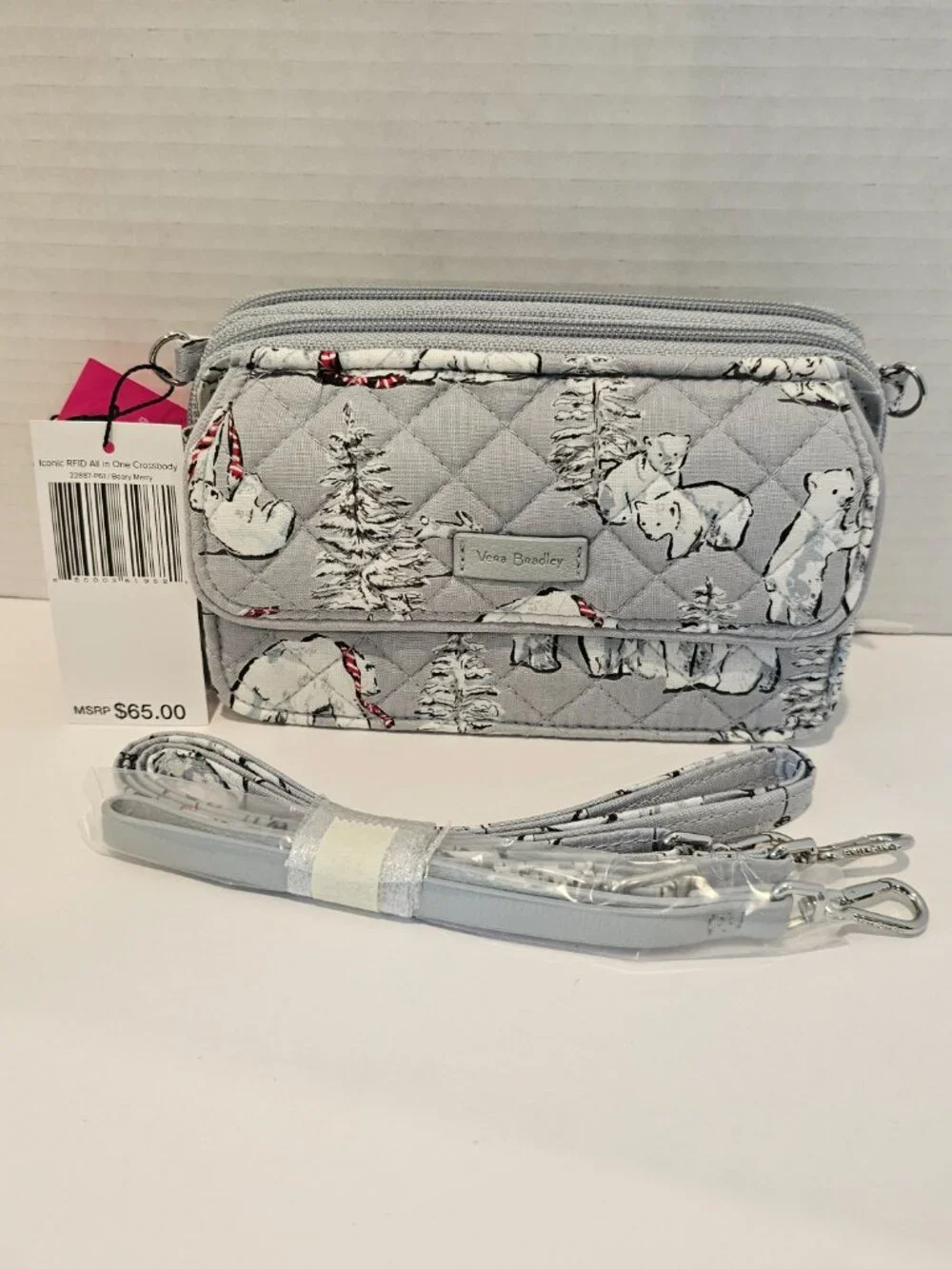 NWT Vera Bradley Iconic RFID All in One Crossbody Beary Merry Wallet Wristlet